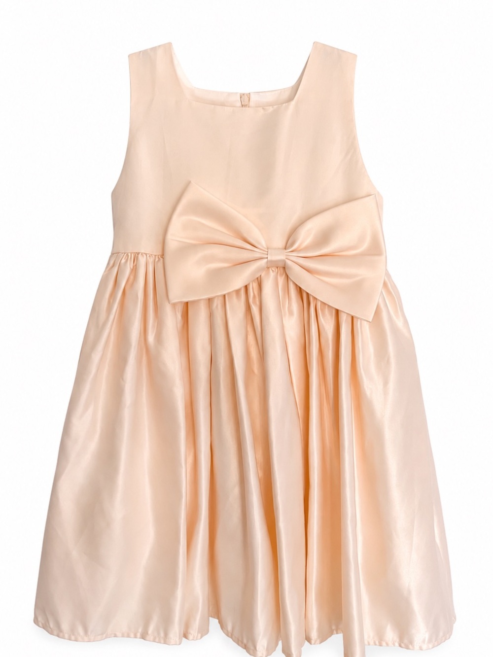 Flower Girls Sleeveless Oversized Bow in Front Dress in Peach. Size 3T to 4T
